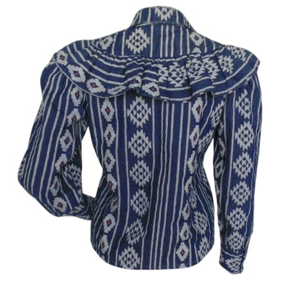 Western Skirt Set, S, 2pc, LS Ruffle shoulder top, Midi Skirt, Tribal Print - Picture 6 of 13